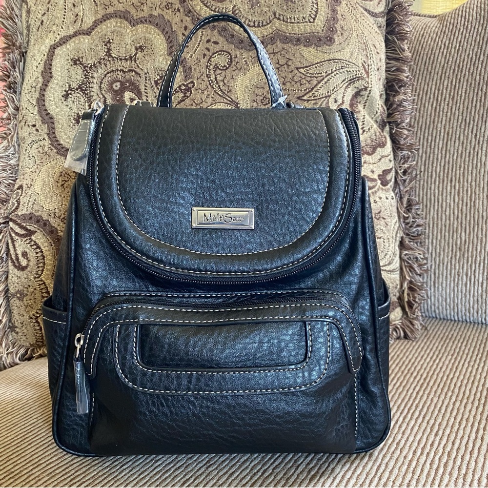 NWT MultiSac Vegan Leather Multipockets Stylish Black Major Backpack
